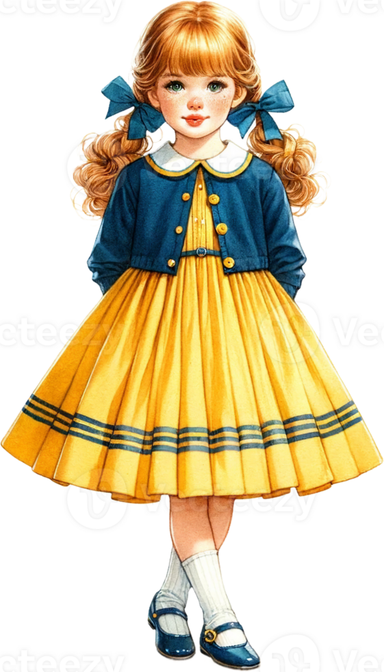 AI generated Little Girl in Yellow Skirt and Blue Jacket Illustration png