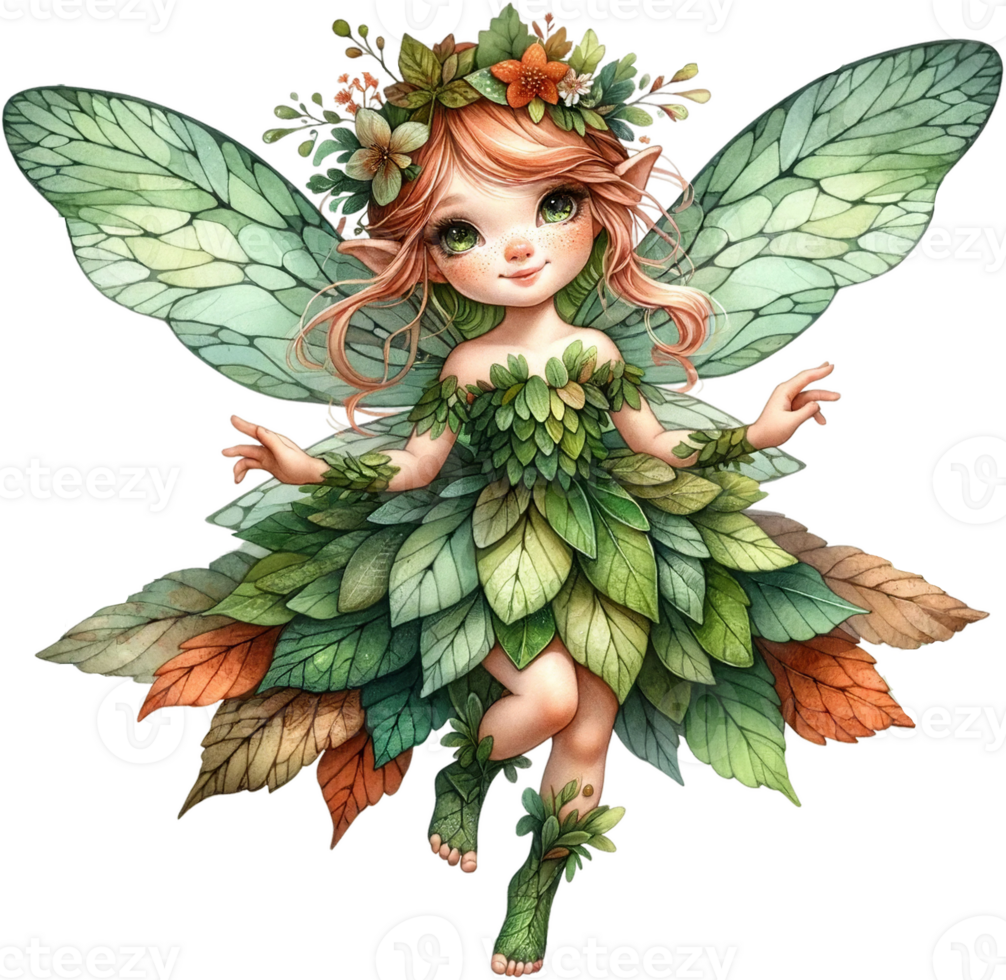 AI generated Leafy Green Fairy in Flight png