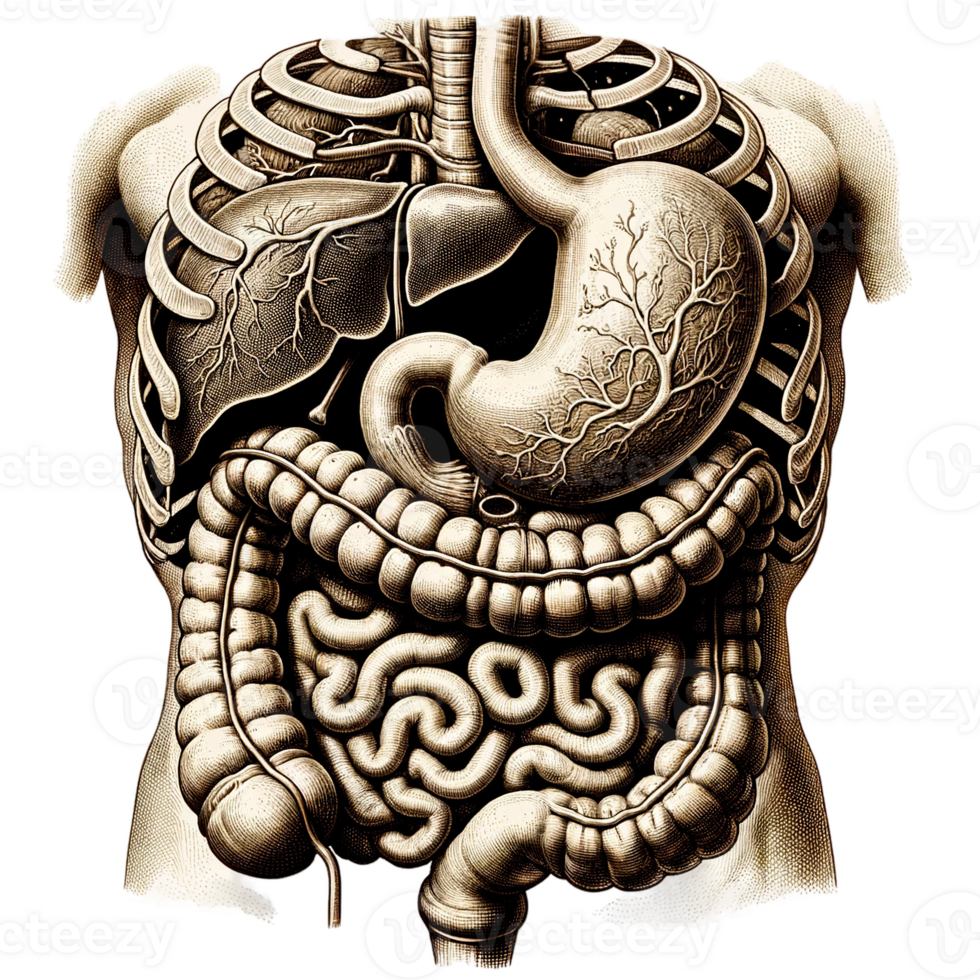 AI generated Human Digestive System Anatomical Artwork png