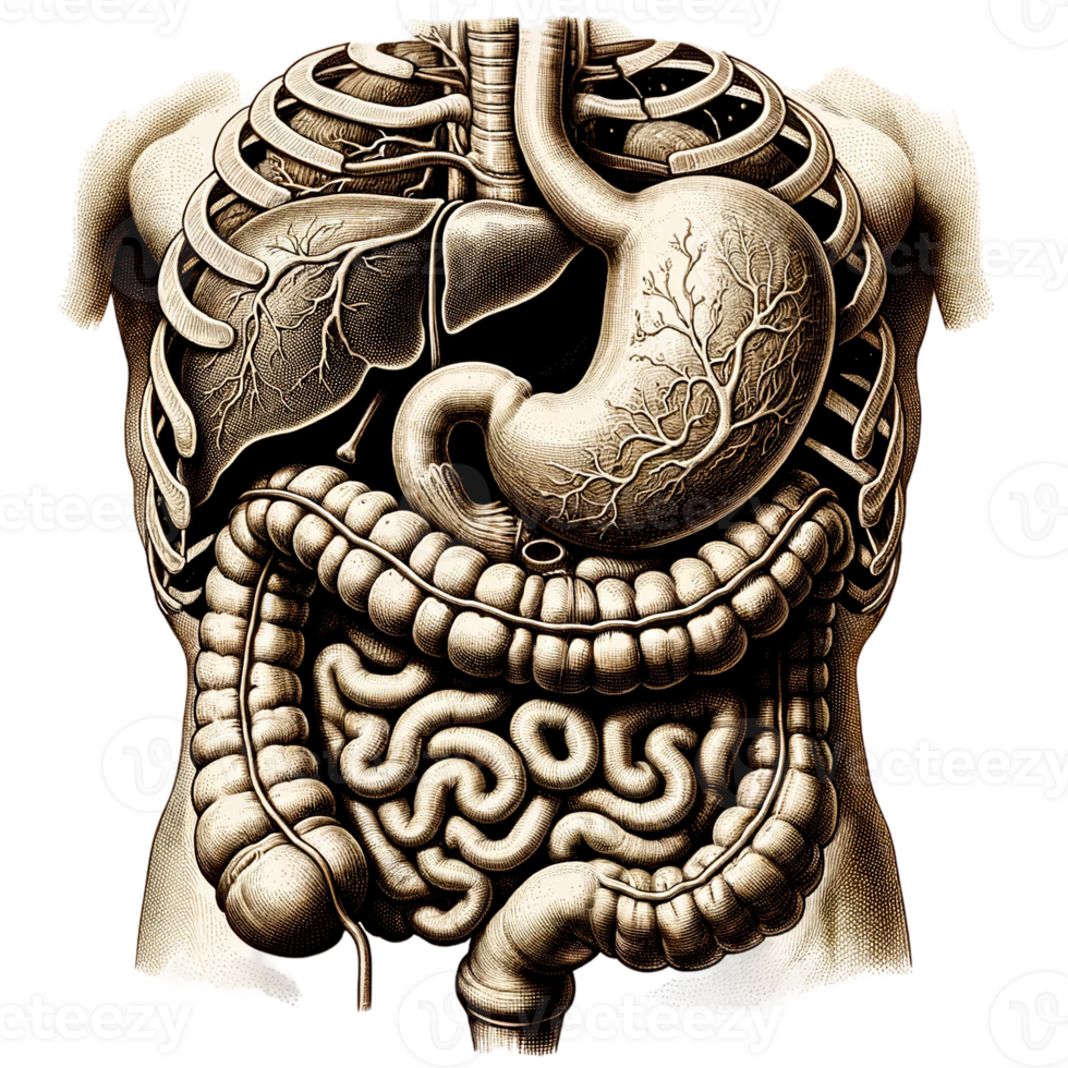 ai generado humano digestivo sistema anatómico obra de arte png