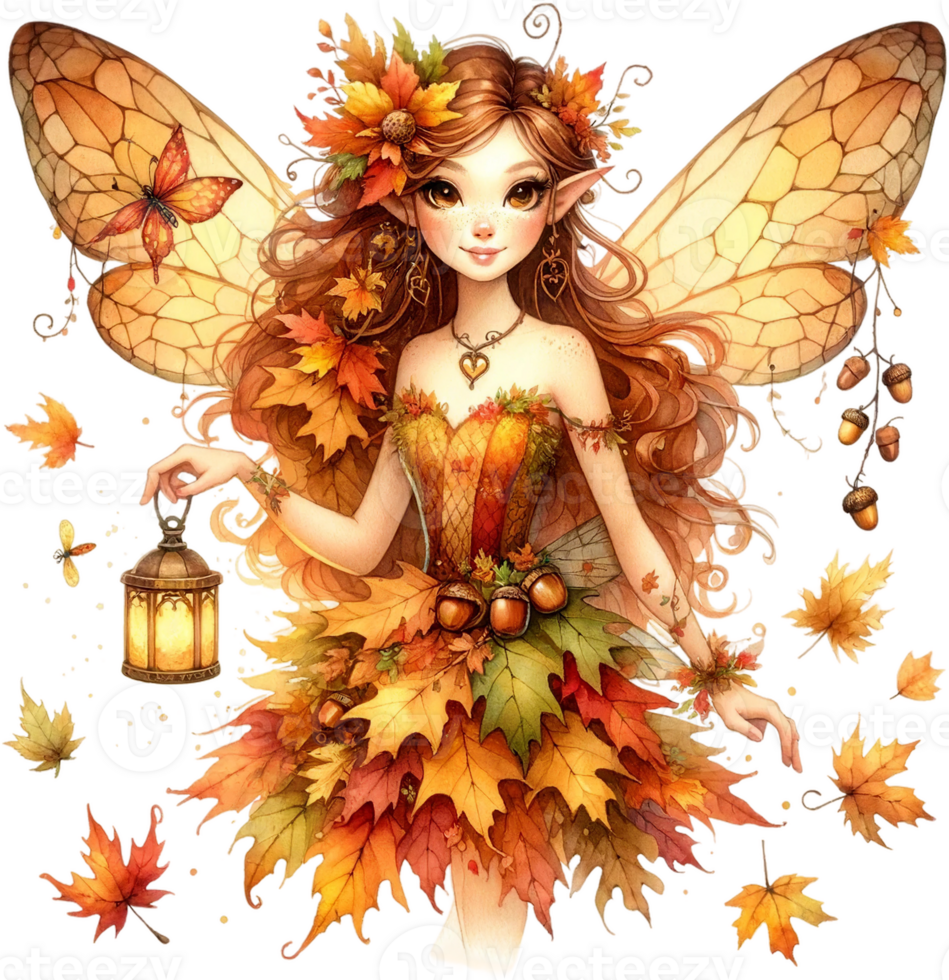 AI generated Autumn Fairy with Golden Leaves Wings png