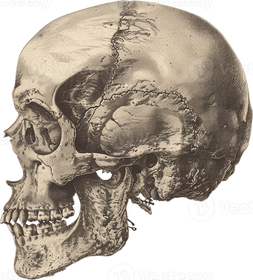 AI generated Vintage Human Skull Side Profile png