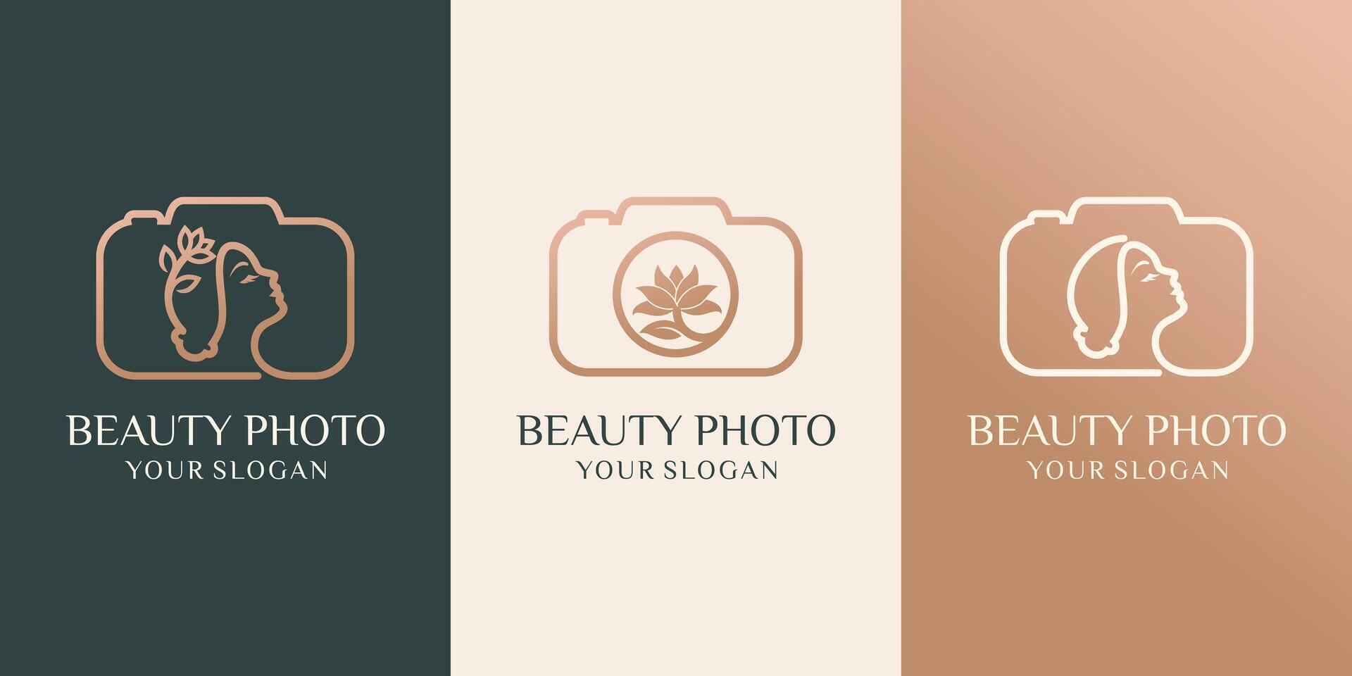 conjunto de cámara, naturaleza foto estudio y belleza foto logo vector ilustración