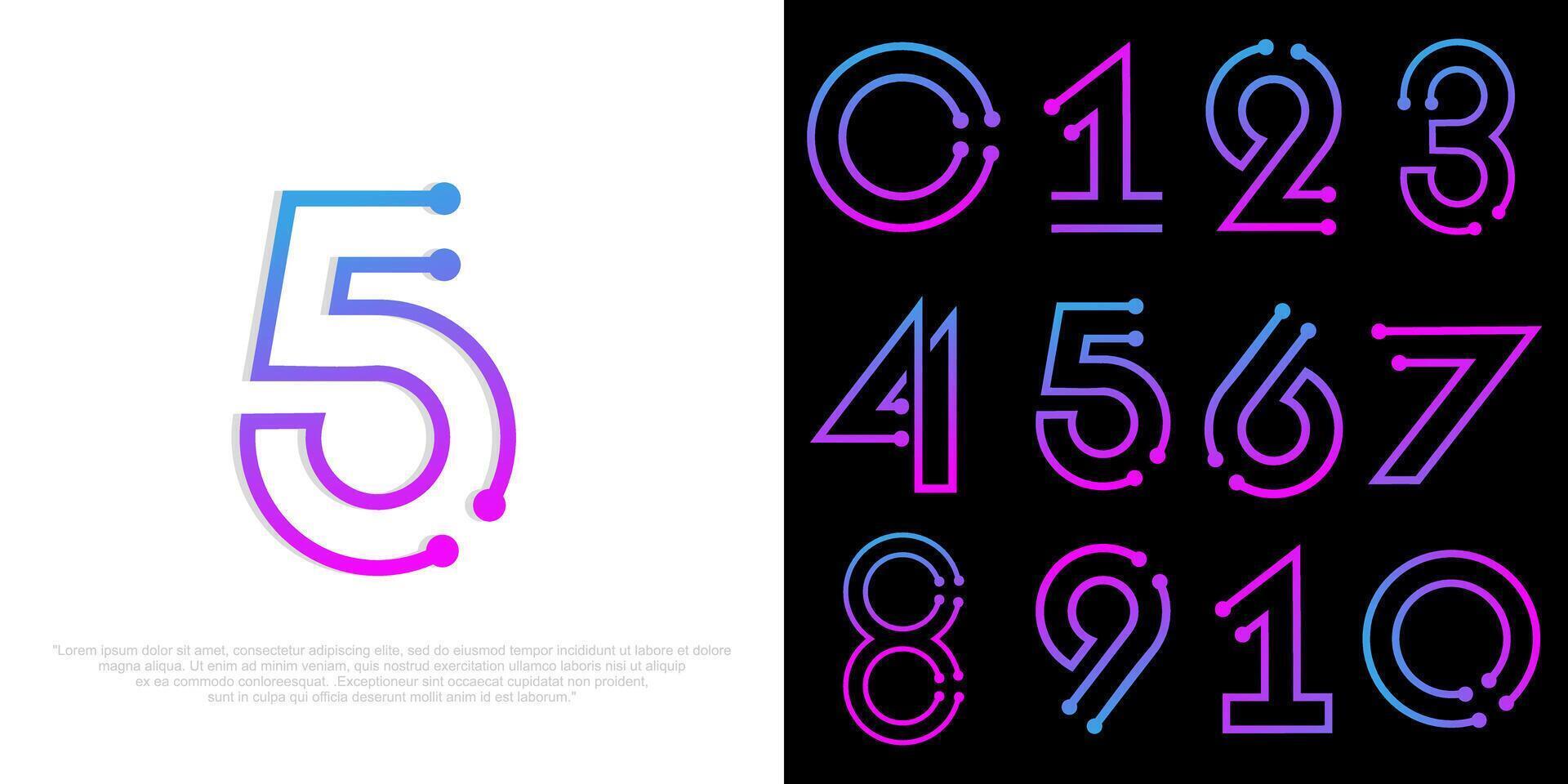 Number set font alphabet, modern dynamic flat design . Technology. Vector illustration