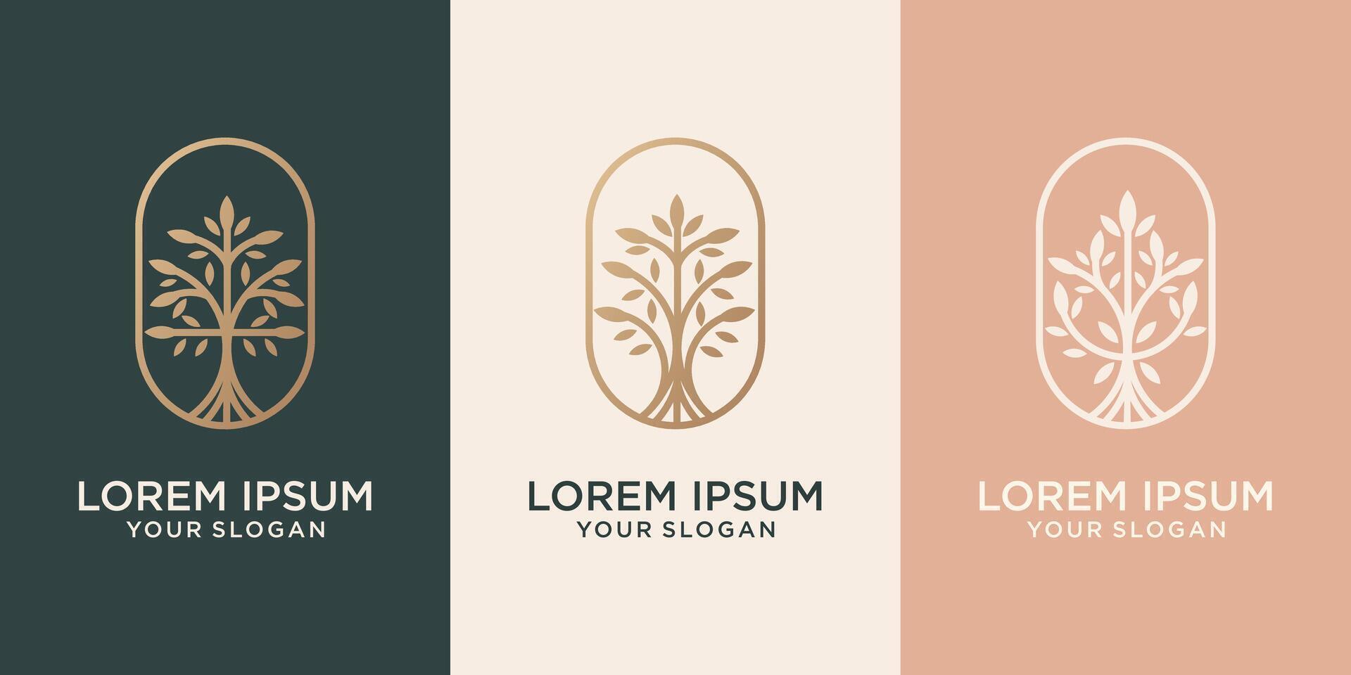 set of Abstract tree with root icon vector logo template, elegant and luxury concept vector illustration