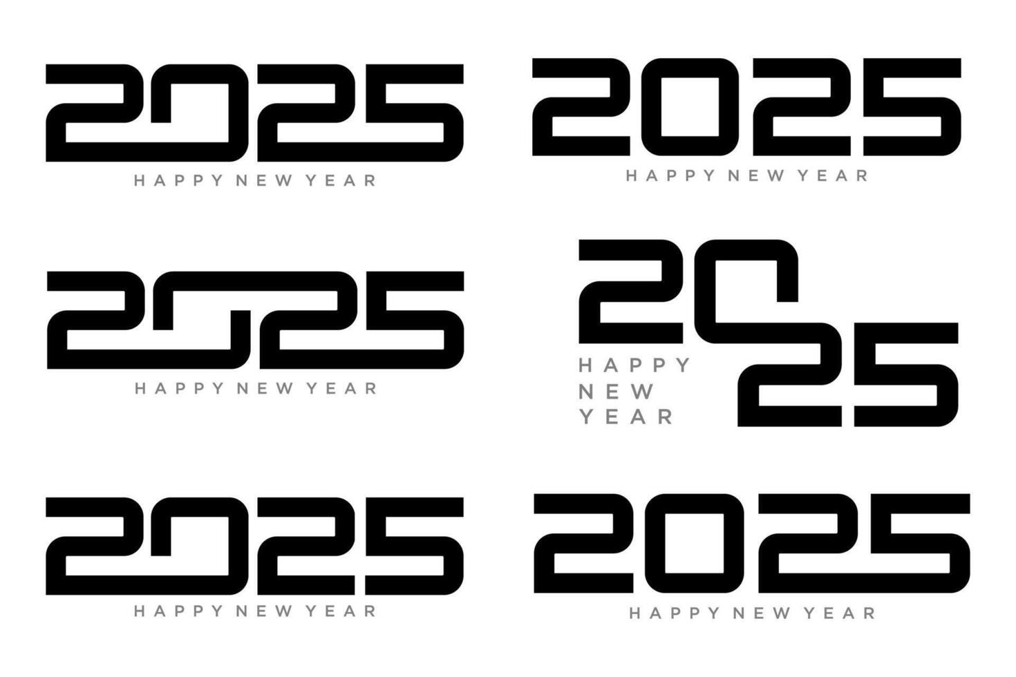 Big Set of 2025 Happy New Year logo text design. 2025 number design
