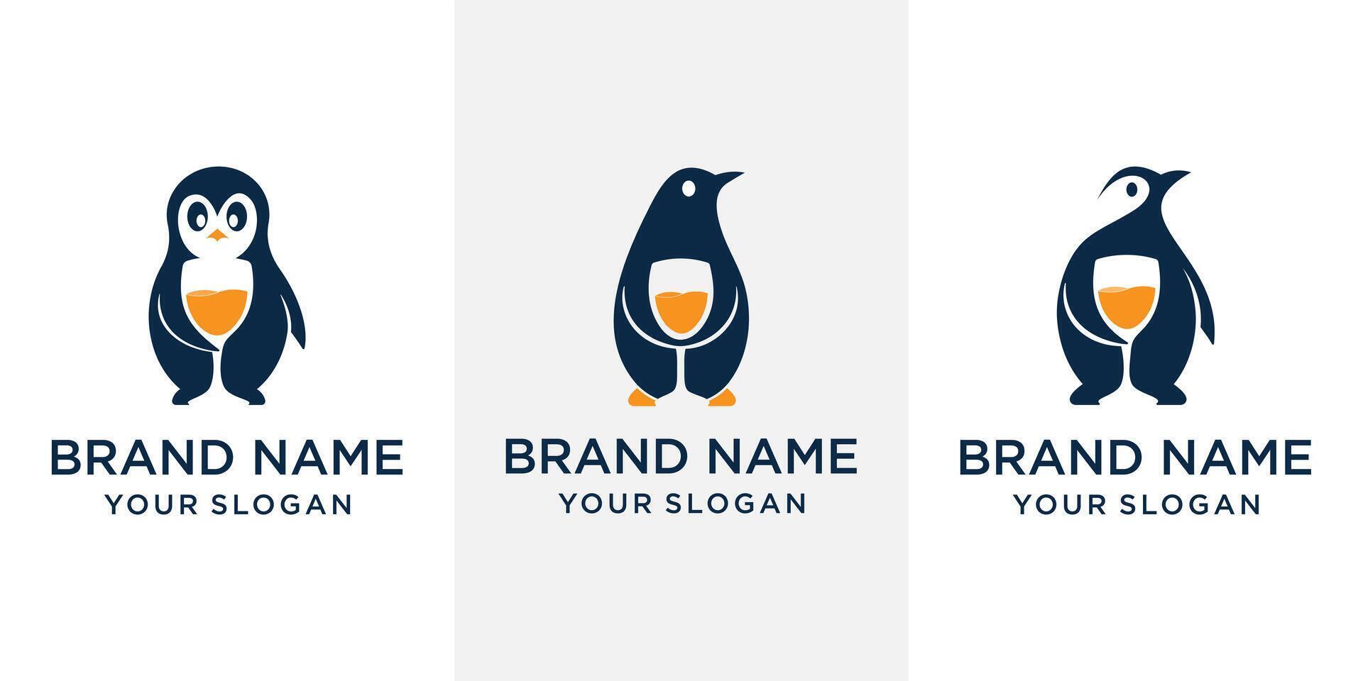 set of penguin  juice concept logo design suitable for company logo vector