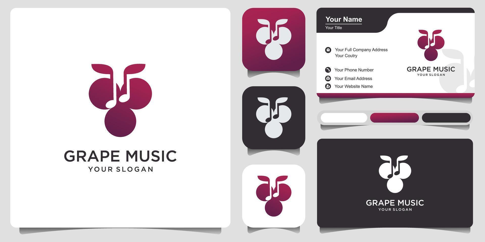 Sound or music of Wine Icon Logo with business card. Grape Fruit icon logo illustration vector