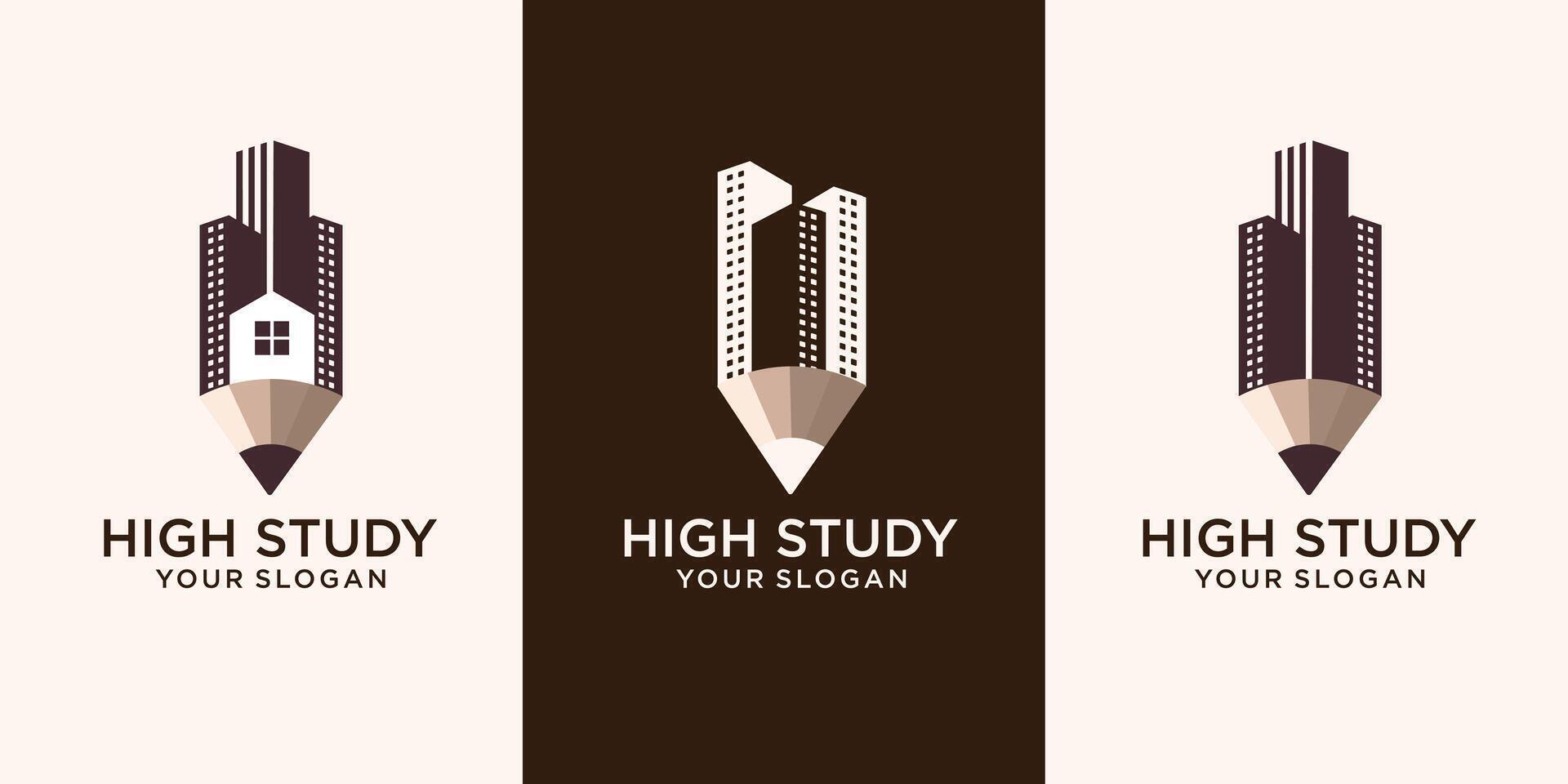 set of creative pencil building logo illustration art and business card vector