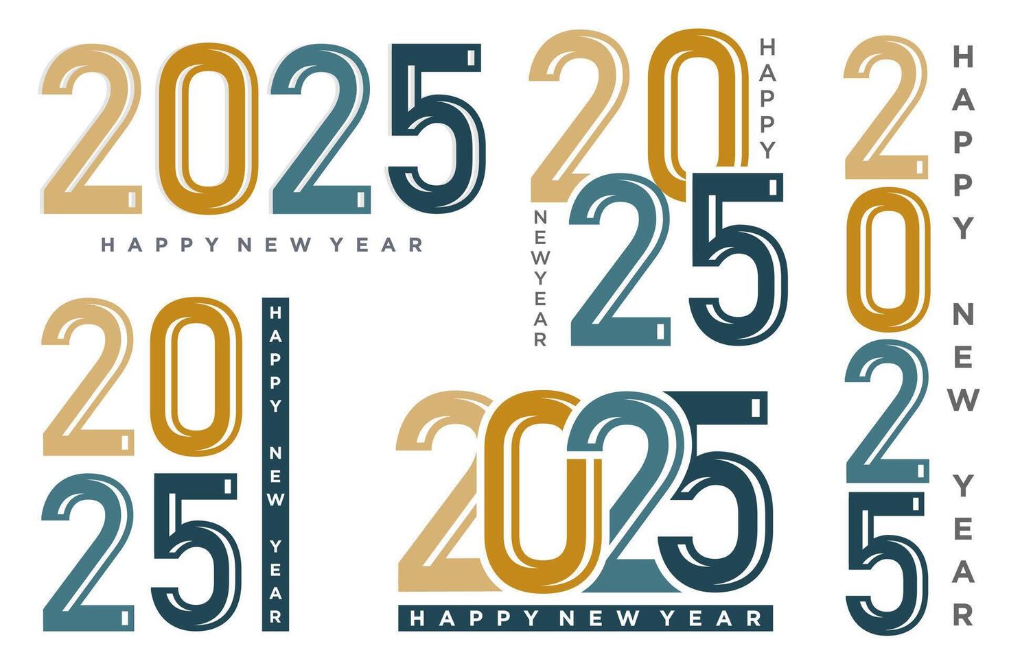 Big Set of 2024 Happy New Year logo text design. 2025 number design template. Vector