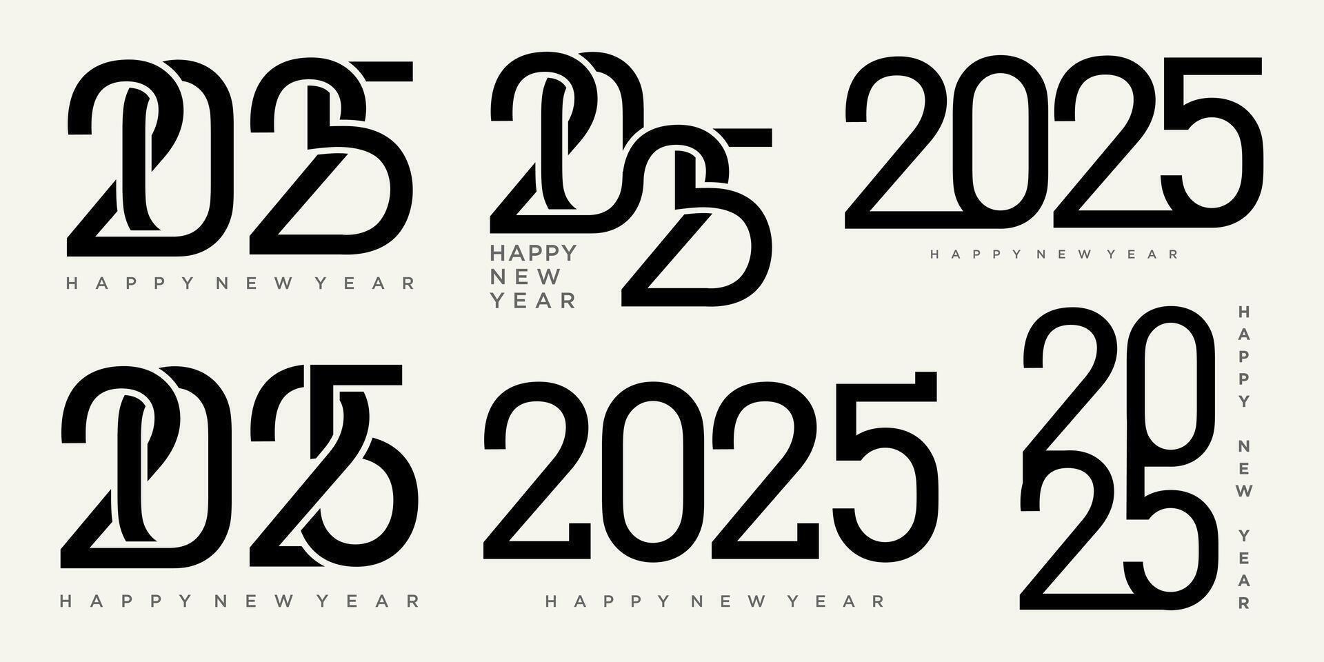 Big Set of 2025 Happy New Year logo text design. 2025 number design template. Vector illustration