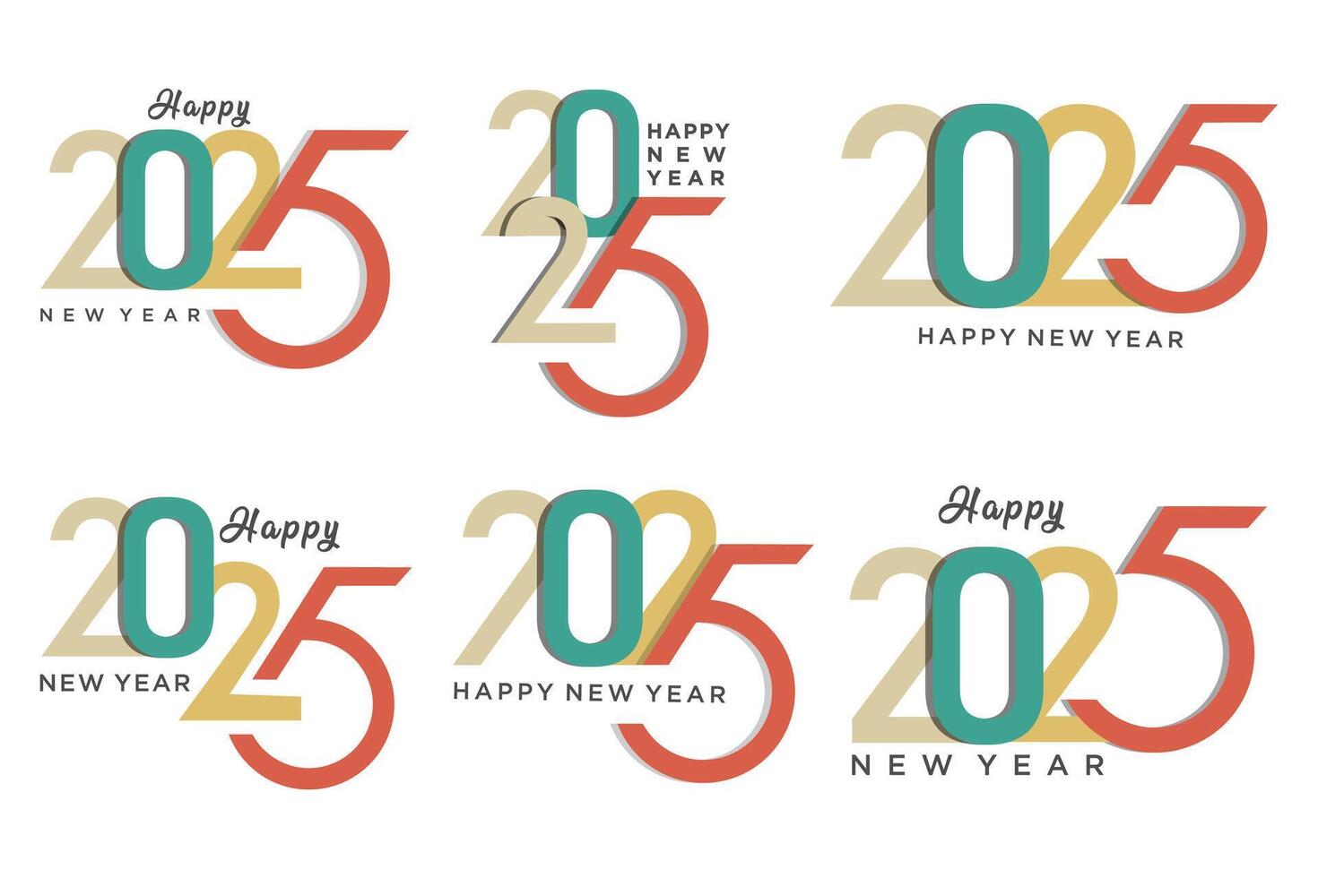 Big Set of 2024 Happy New Year logo text design. 2025 number design template. Vector illustration