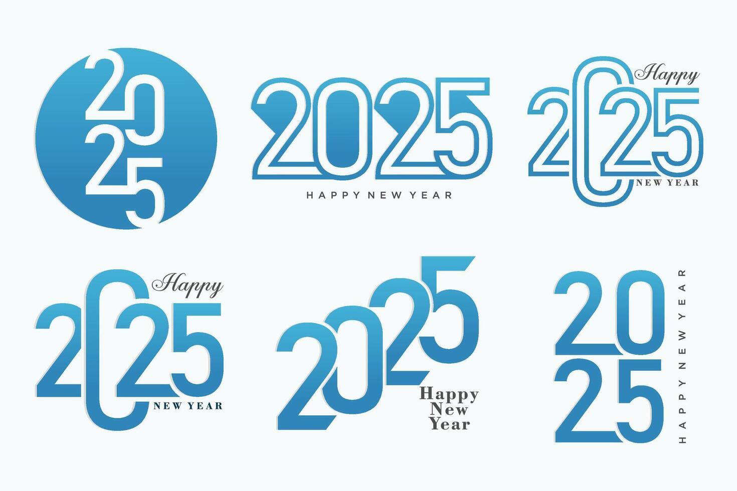 Big Set of 2025 Happy New Year logo text design. 2025 number design template. Vector illustration
