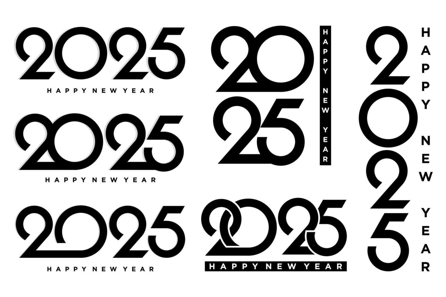 Big Set of 2024 Happy New Year logo text design. 2025 number design template. Vector
