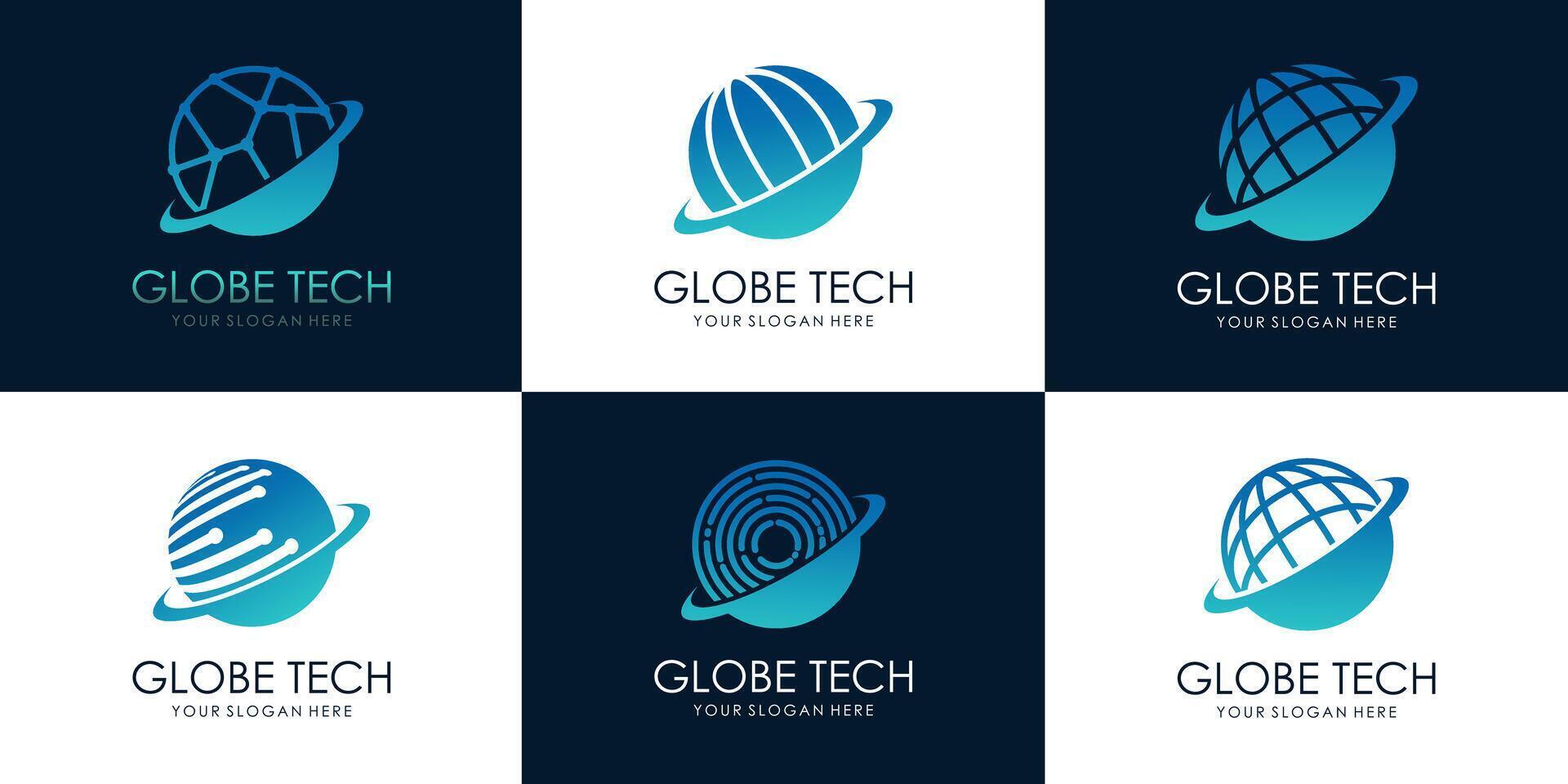 conjunto de mundo tecnología logo diseño modelo vector