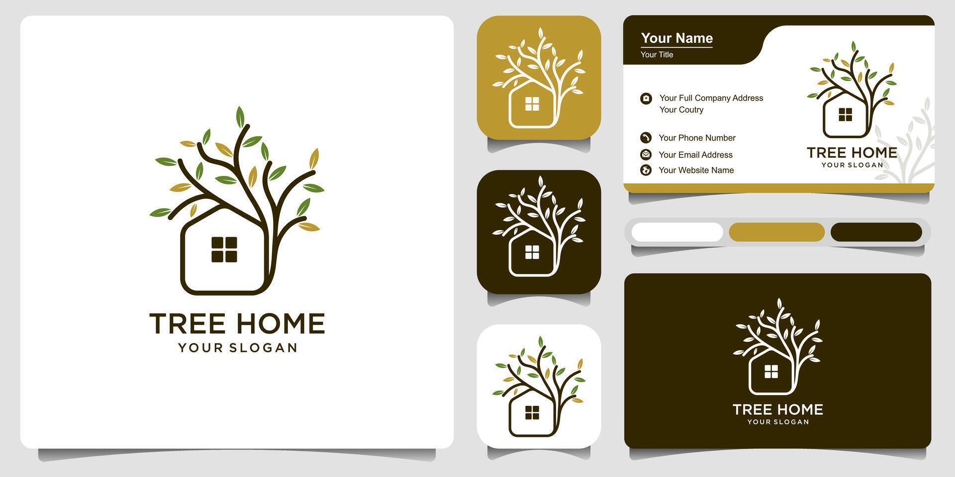 Illustration of Tree House Logo Design Template with business card . Tree Home logotype Design vector, Nature eco House Logo vector