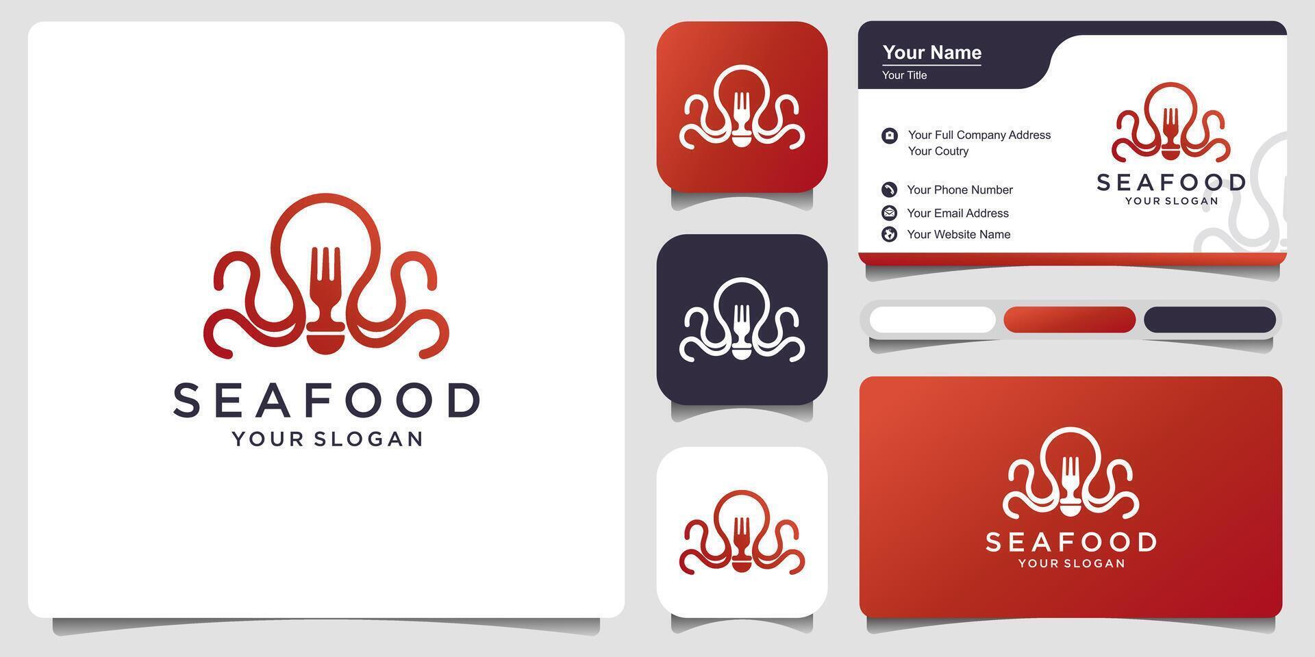 Template for logo, label and emblem with seafood with business card . Vector illustration.
