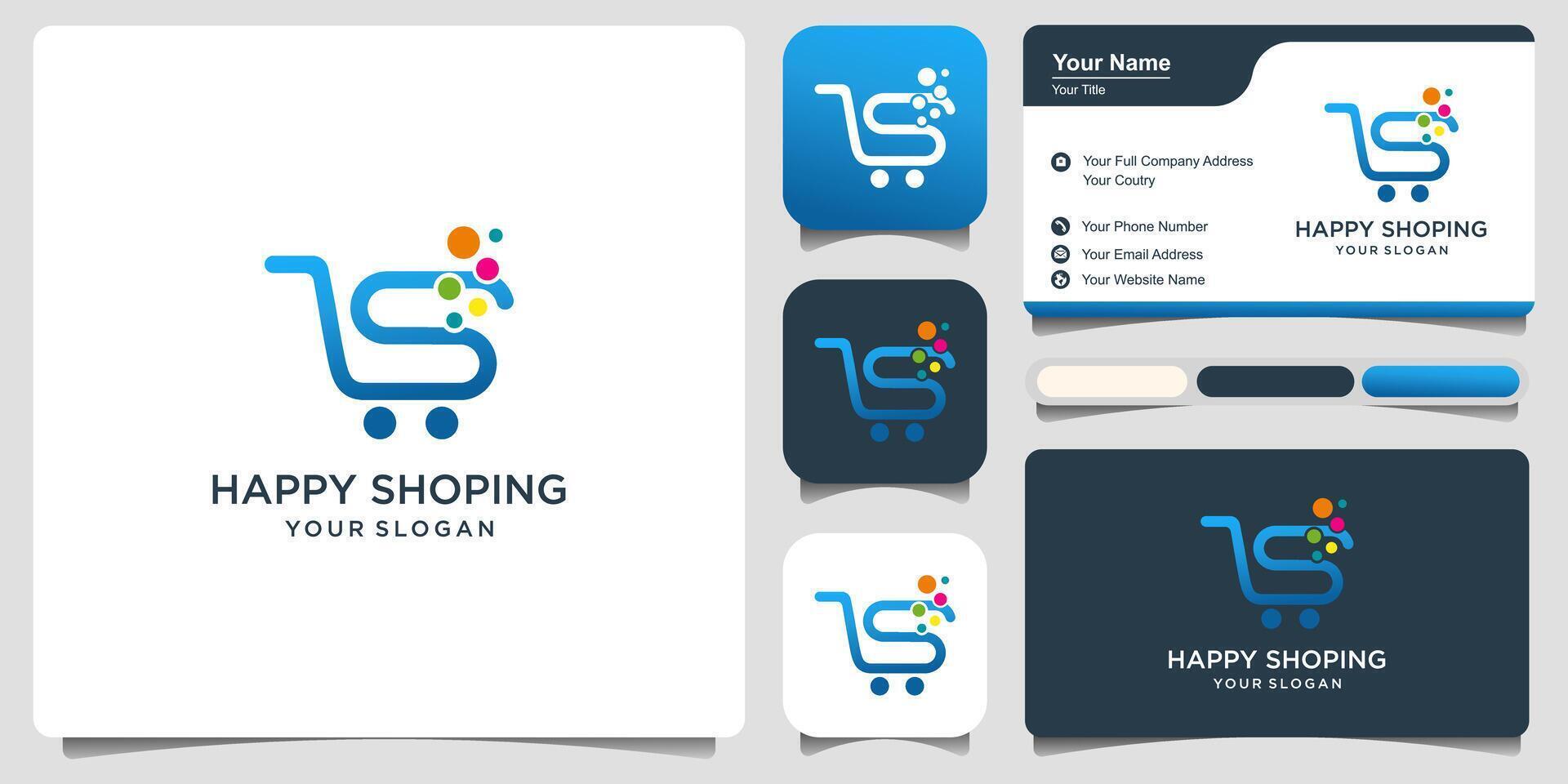 Trolley shop and letter S logo vector with business card . Abstract business logo design.