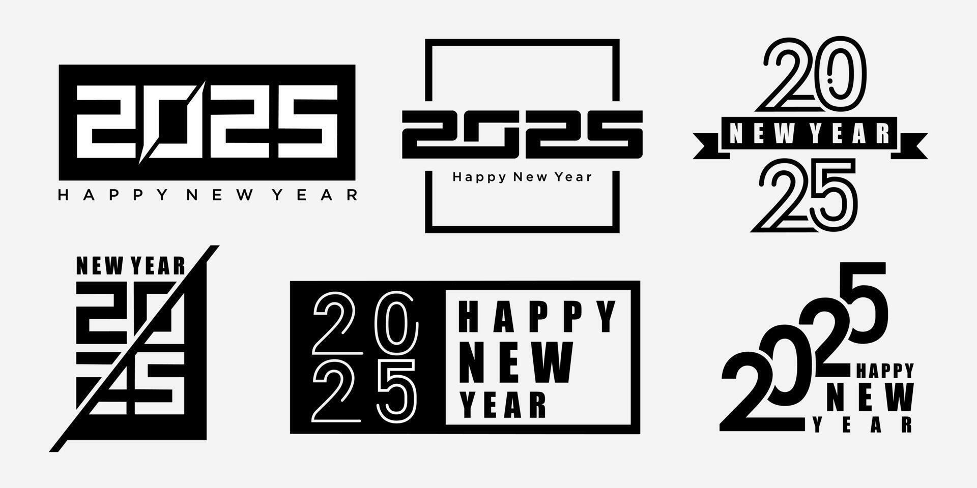 Big Set of 2025 Happy New Year logo text design. 2025 number design template. Vector illustration
