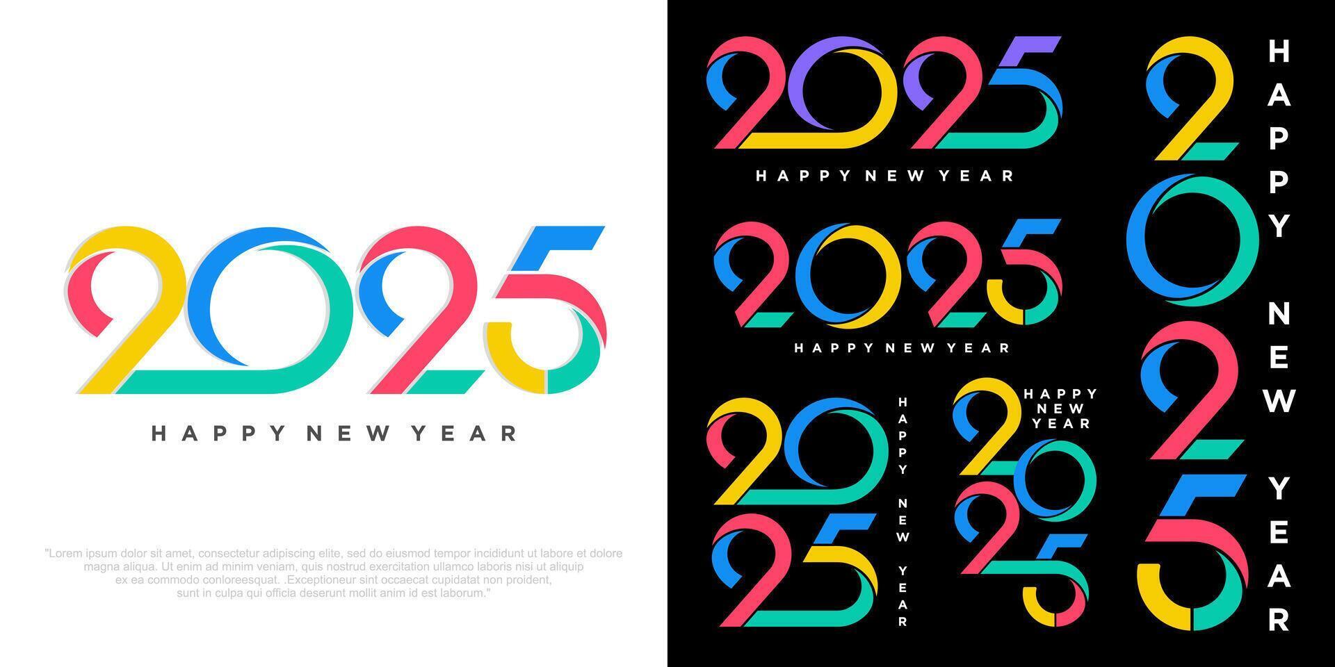 Big Set of 2024 Happy New Year logo text design. 2025 number design