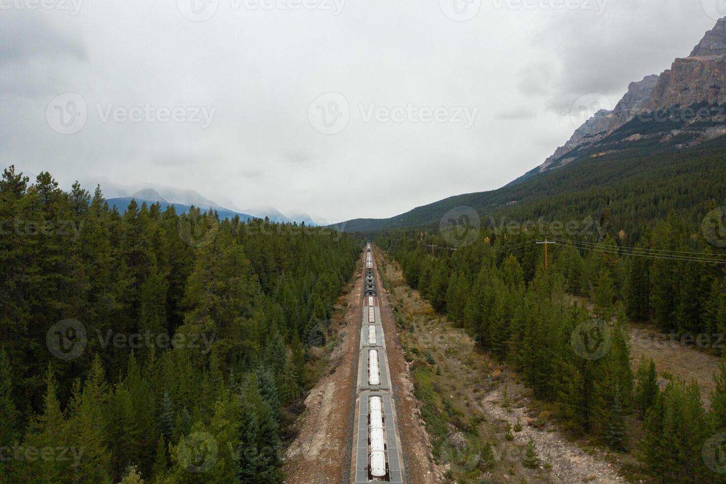 tren pistas cruce el rocoso montañas de Canadá foto