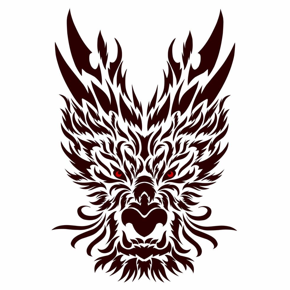 Illustration vector graphics of Abstract design of dragon face with tribal art tattoo style