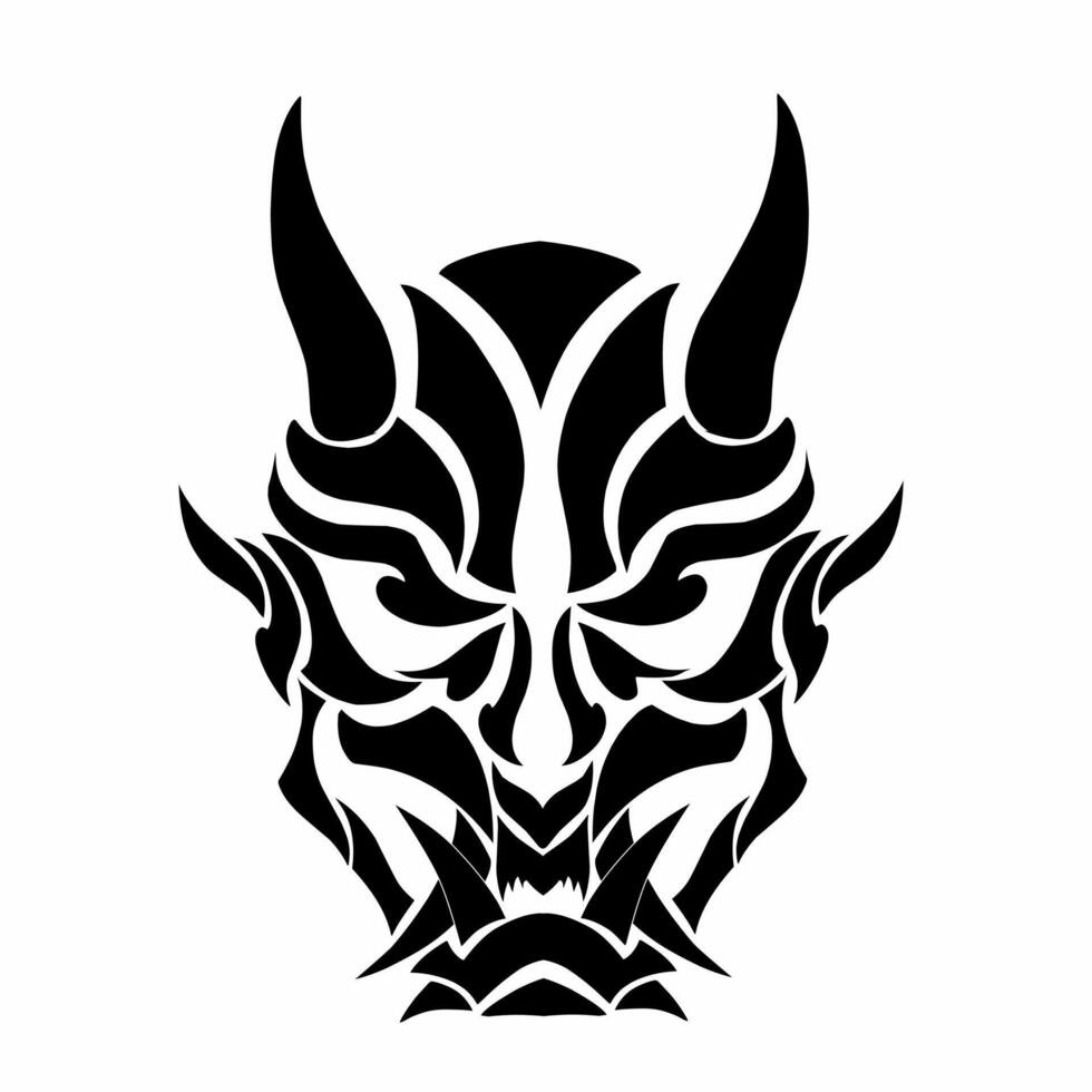 Illustration vector graphics of tribal art design abstract devil face with horns and fangs suitable for tattoos