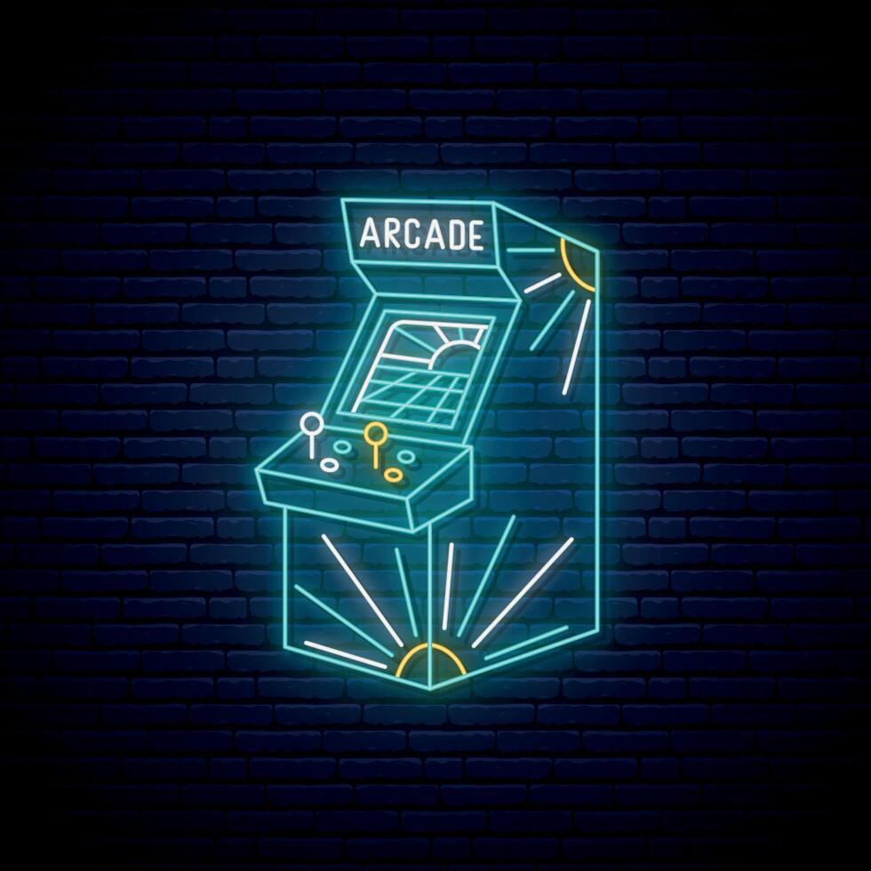 Neon arcade game machine sign vector