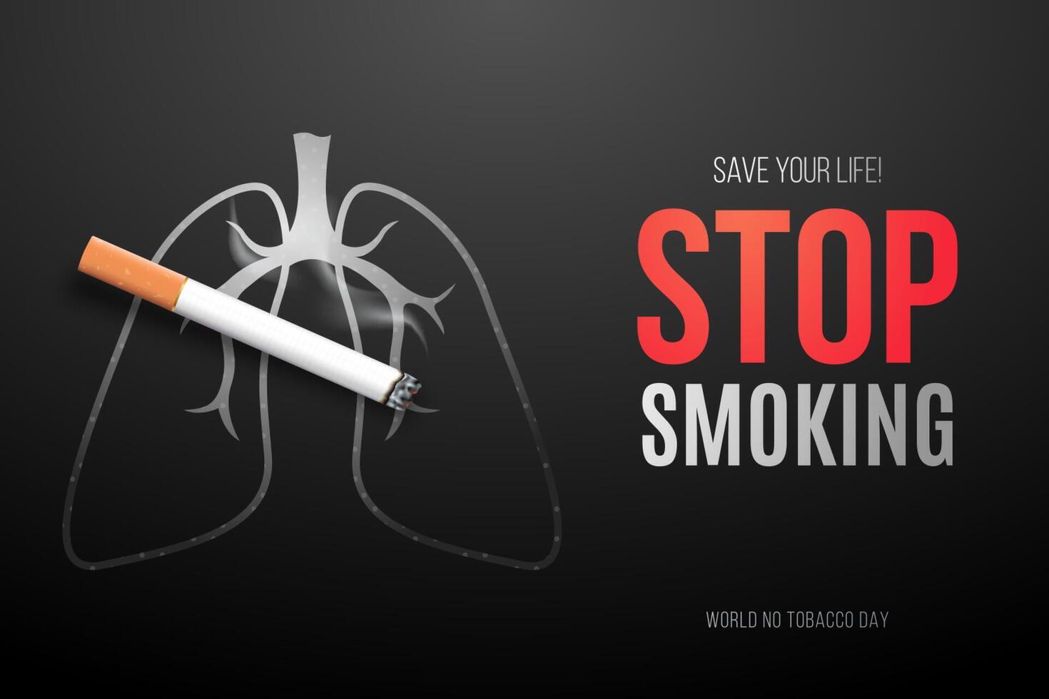 Concept Stop Smoking banner with cigarette and lungs shape. vector