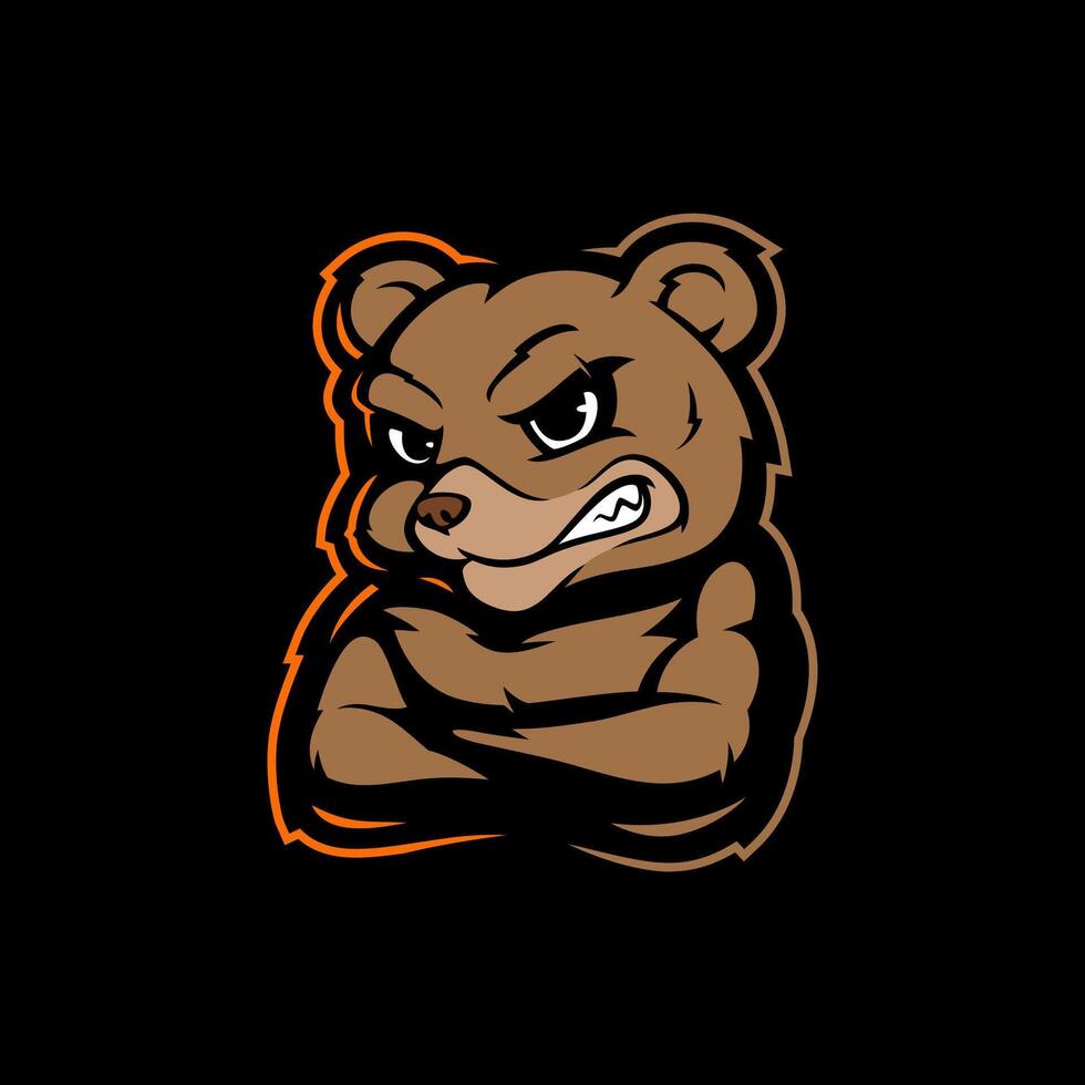 Aggressive grizzly bear crossed arms mascot for sport or esport logo vector