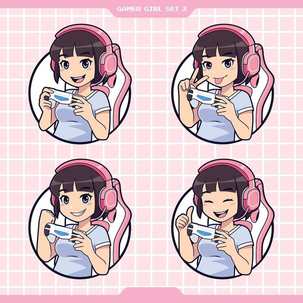 Cute gamer girl logo bundle set vector