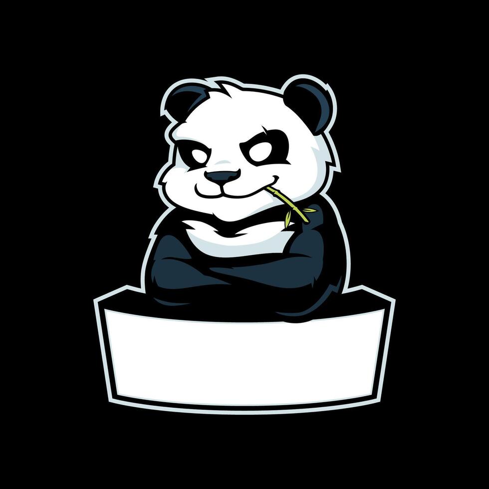 Panda sport mascot logo with blank banner template vector