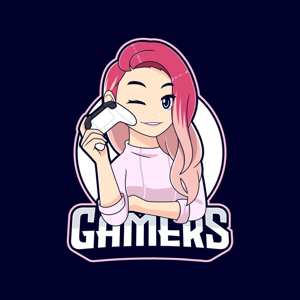 Cute stylish gamer girl mascot logo vector