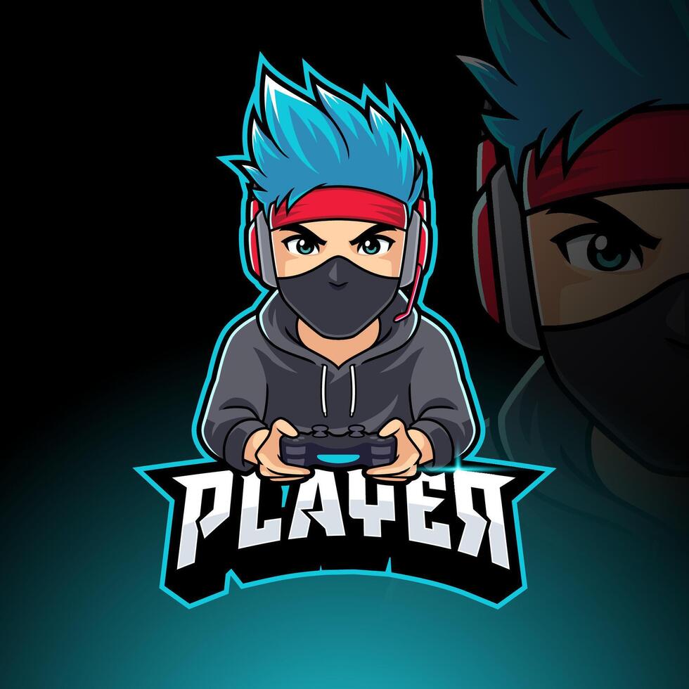 Masked gamer boy with hoodie mascot Logo template for gaming streamer, emblem or esport team vector