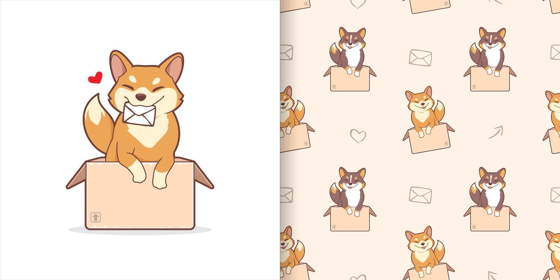 Cute corgis in the cardbox seamless pattern vector