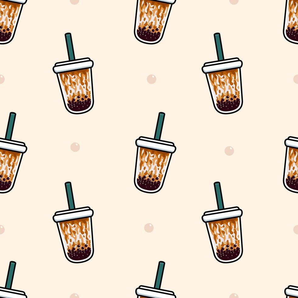Bubble tea brown sugar seamless pattern vector