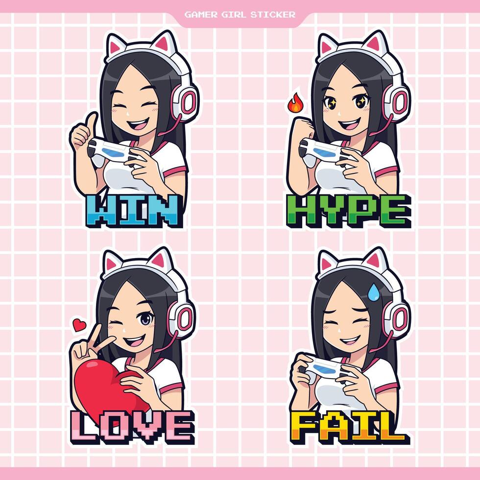 Cute gamer girl logo bundle set vector