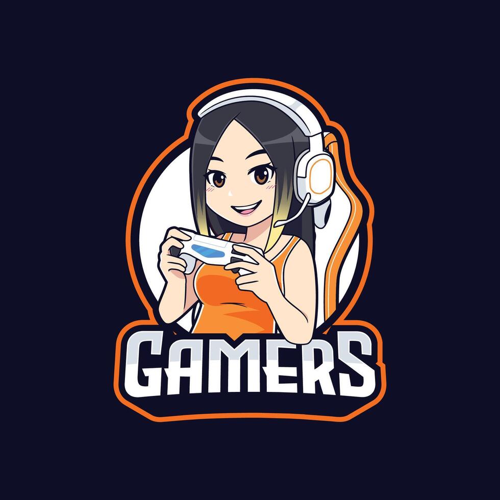 Edgy streamer gamer girl cartoon logo template vector