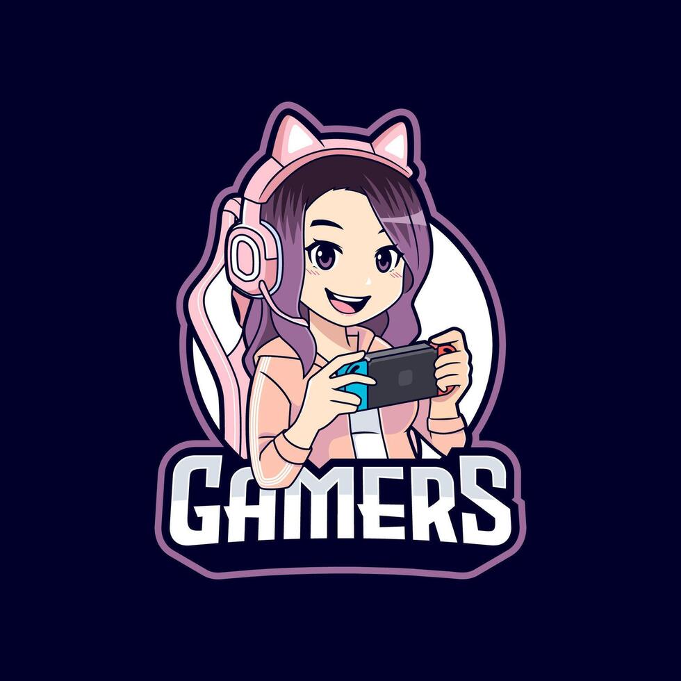 Cute gamer or streaming girl esport mascot logo character vector