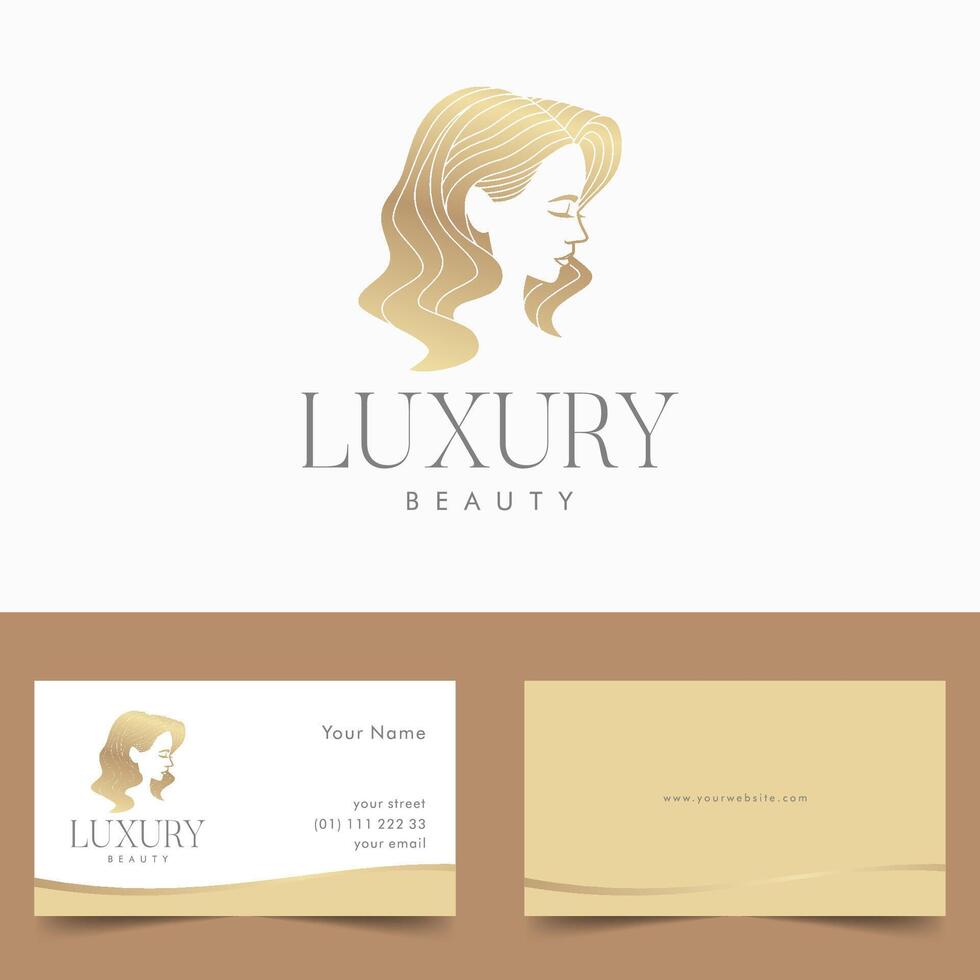 lujo dorado pelo salón logo mujer vector