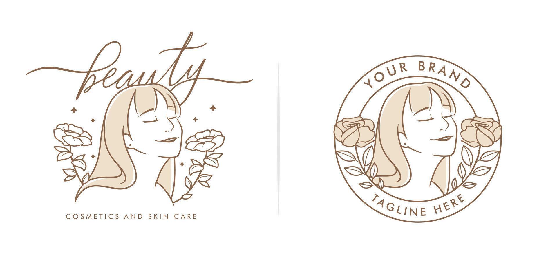 Beauty woman with long hair logo set vector