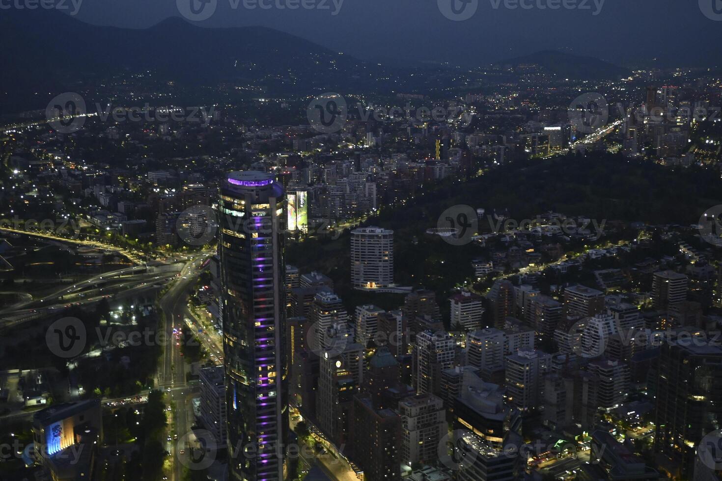 view of the city of Santiago de Chile at nigh photo