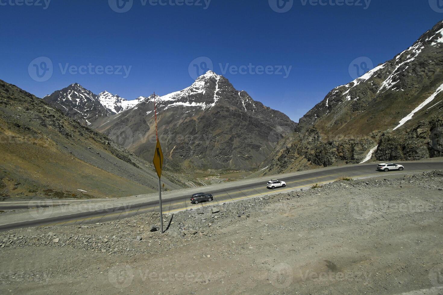 View of mountains in the Andes mountain range near Portillo in summer photo