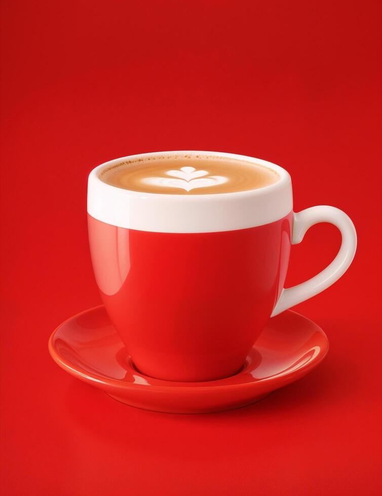 AI generated a red cup of coffee on a red background photo