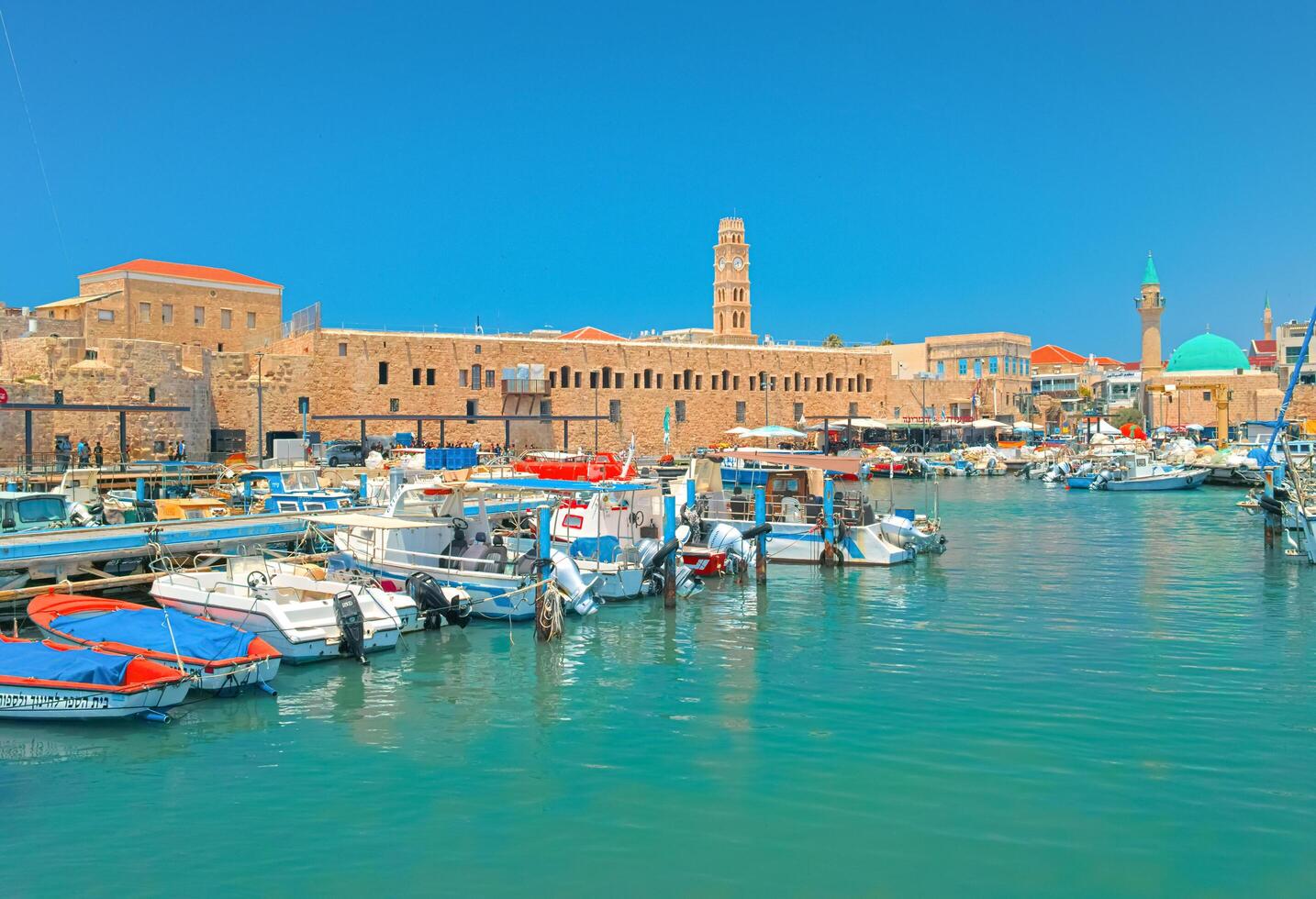 Acre, Israel - 10 May,2023. View of the harbor of Acre, a port city in northwest Israel photo