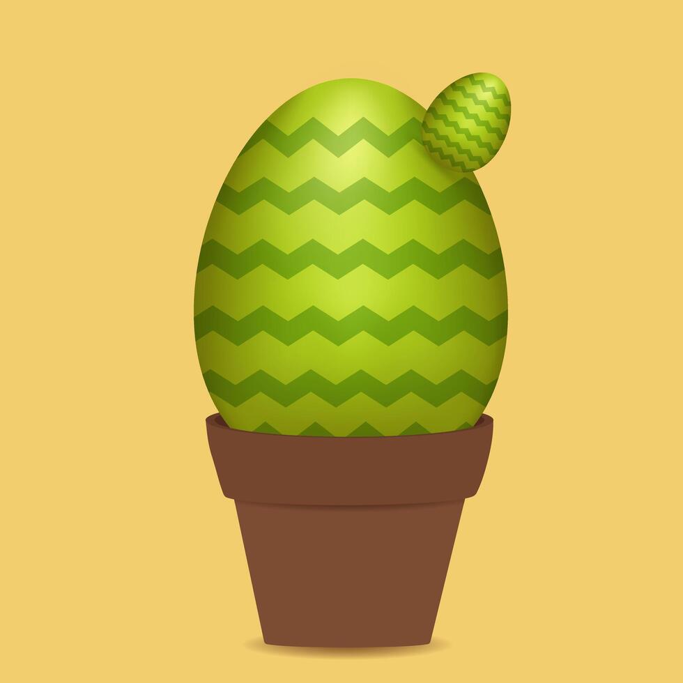 An Easter egg stylized as a cactus stands in a brown flower pot vector