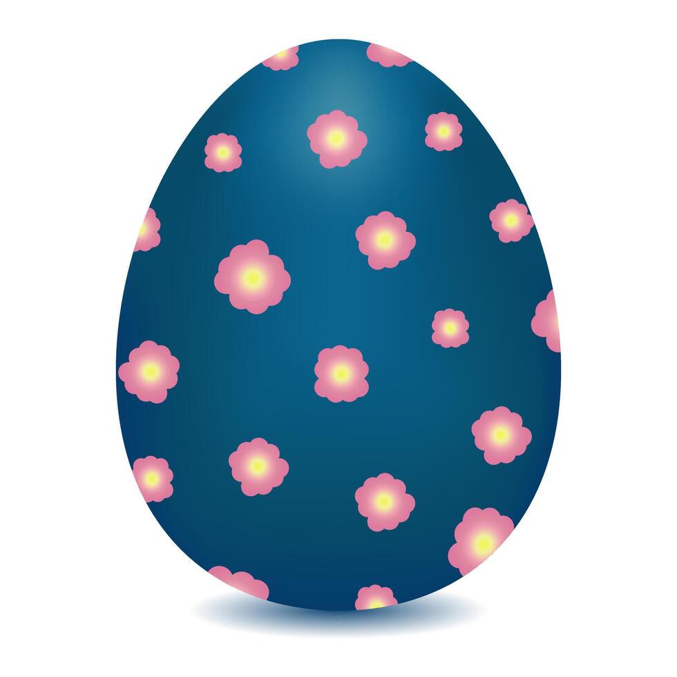 Blue Easter egg. Egg colored in pink flowers. Colorful Easter egg. vector