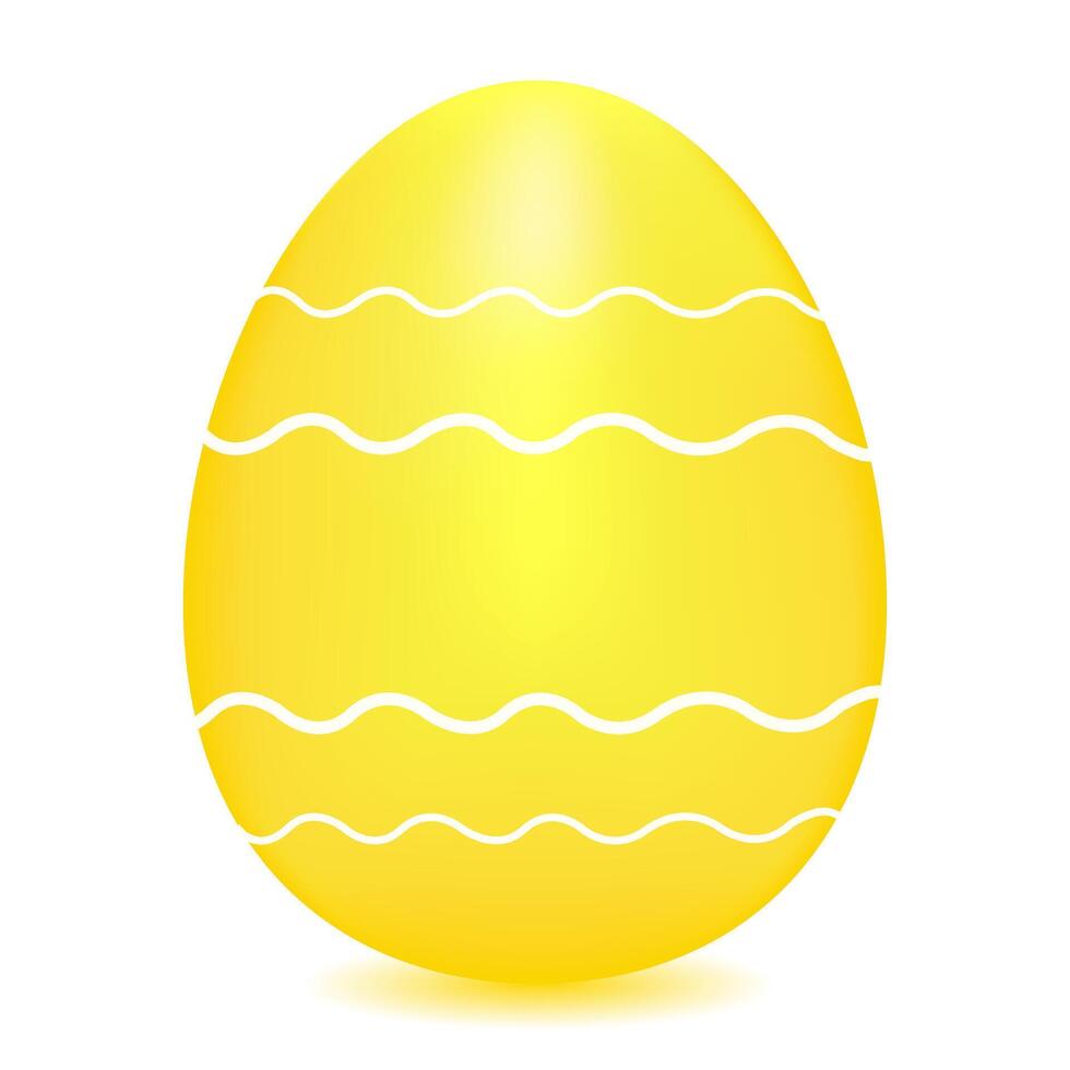 Yellow Easter egg. Egg painted in waves of white color. Colored Easter egg. vector