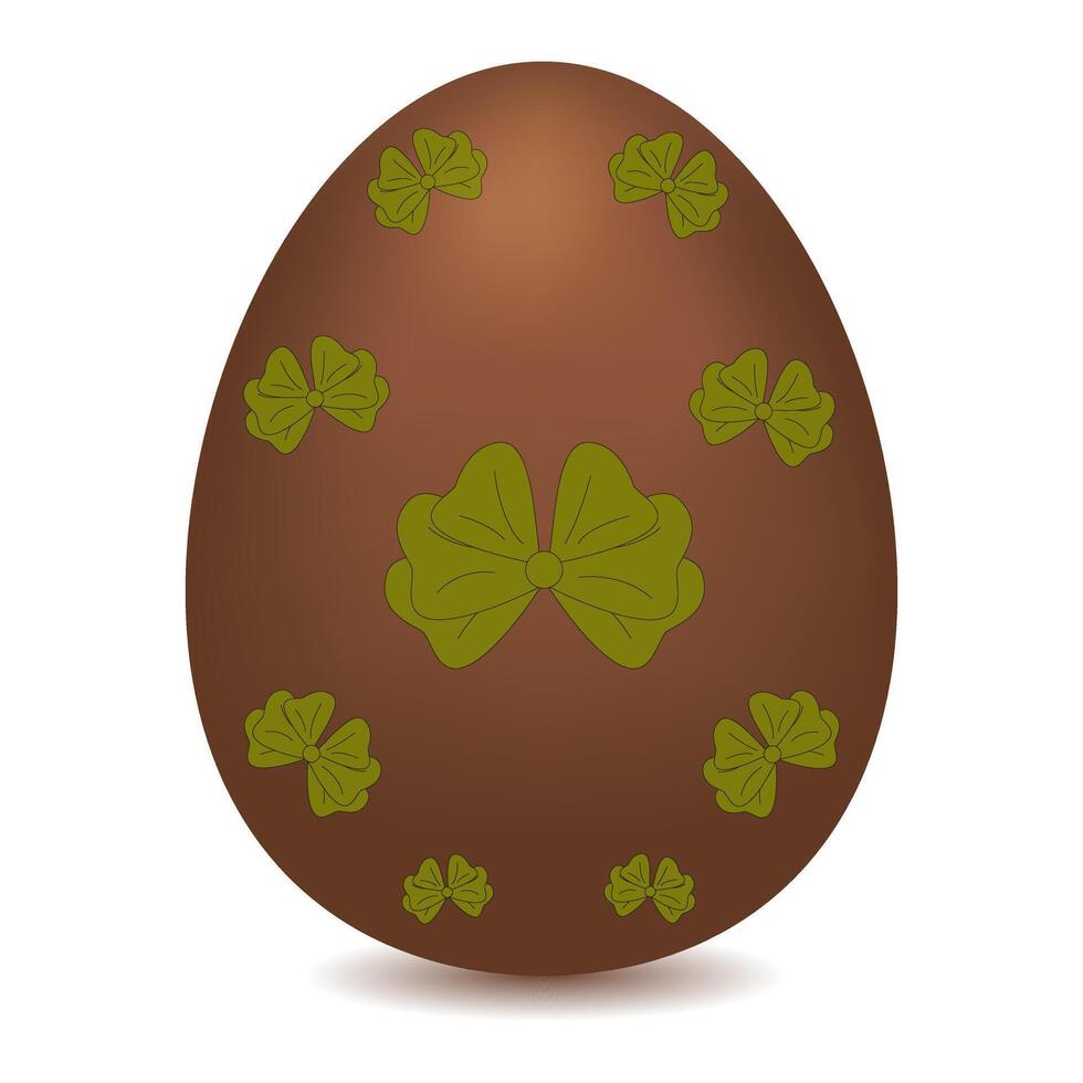Chocolate colored Easter egg. Egg painted with bows green color. Multicolored Easter egg. Cocoa colored egg. vector