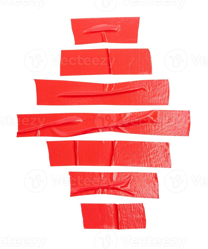 parte superior ver conjunto de rojo adhesivo vinilo cinta o paño cinta en rayas aislado en blanco antecedentes con recorte camino foto